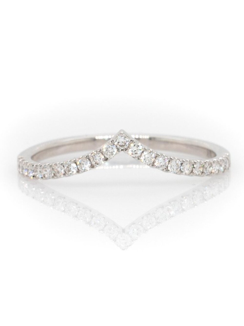 14K White Gold Chevron Band with Sparkling Earth-Mined Diamond Accents